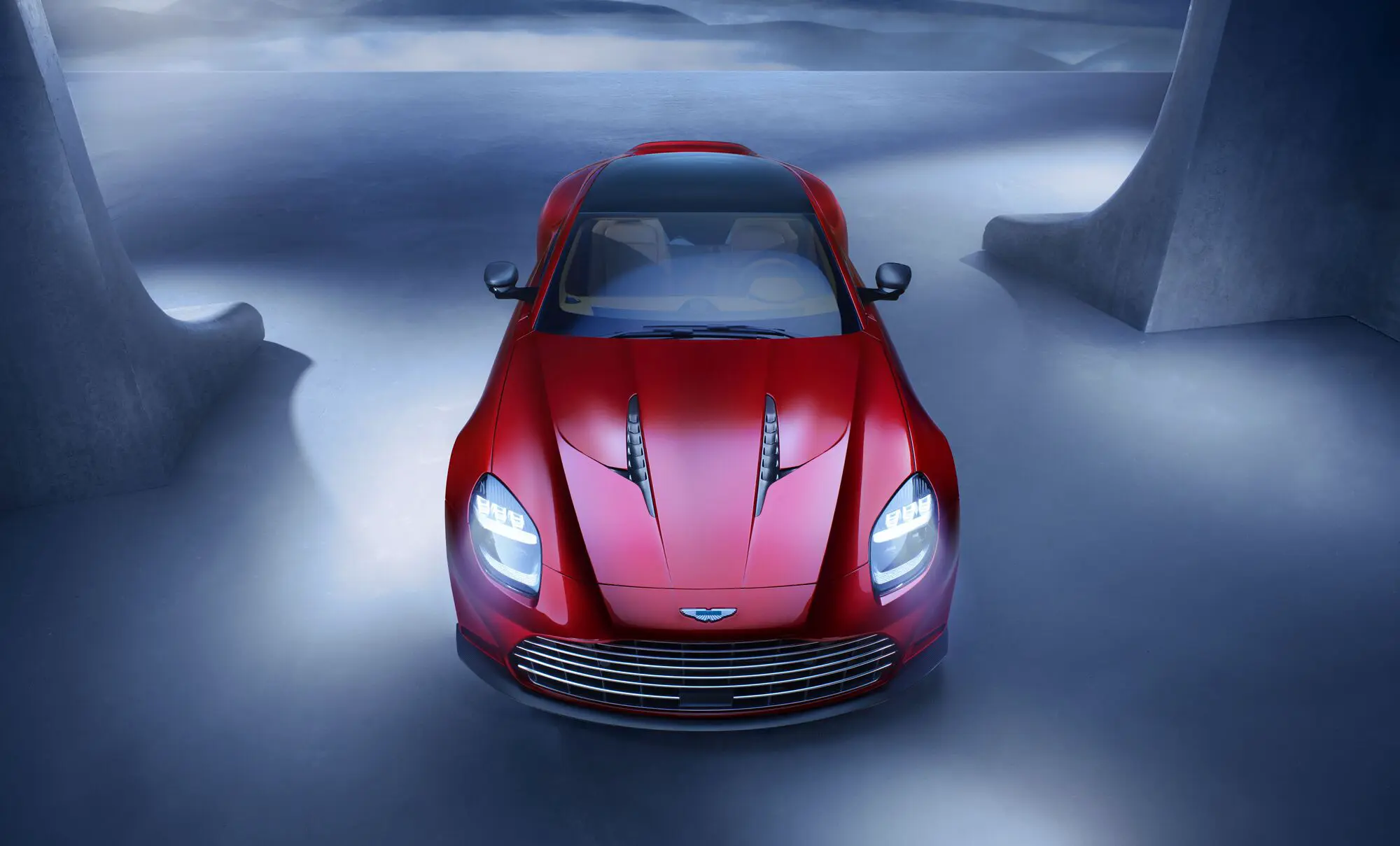 vista dall'alto su confano Aston Martin Vanquish