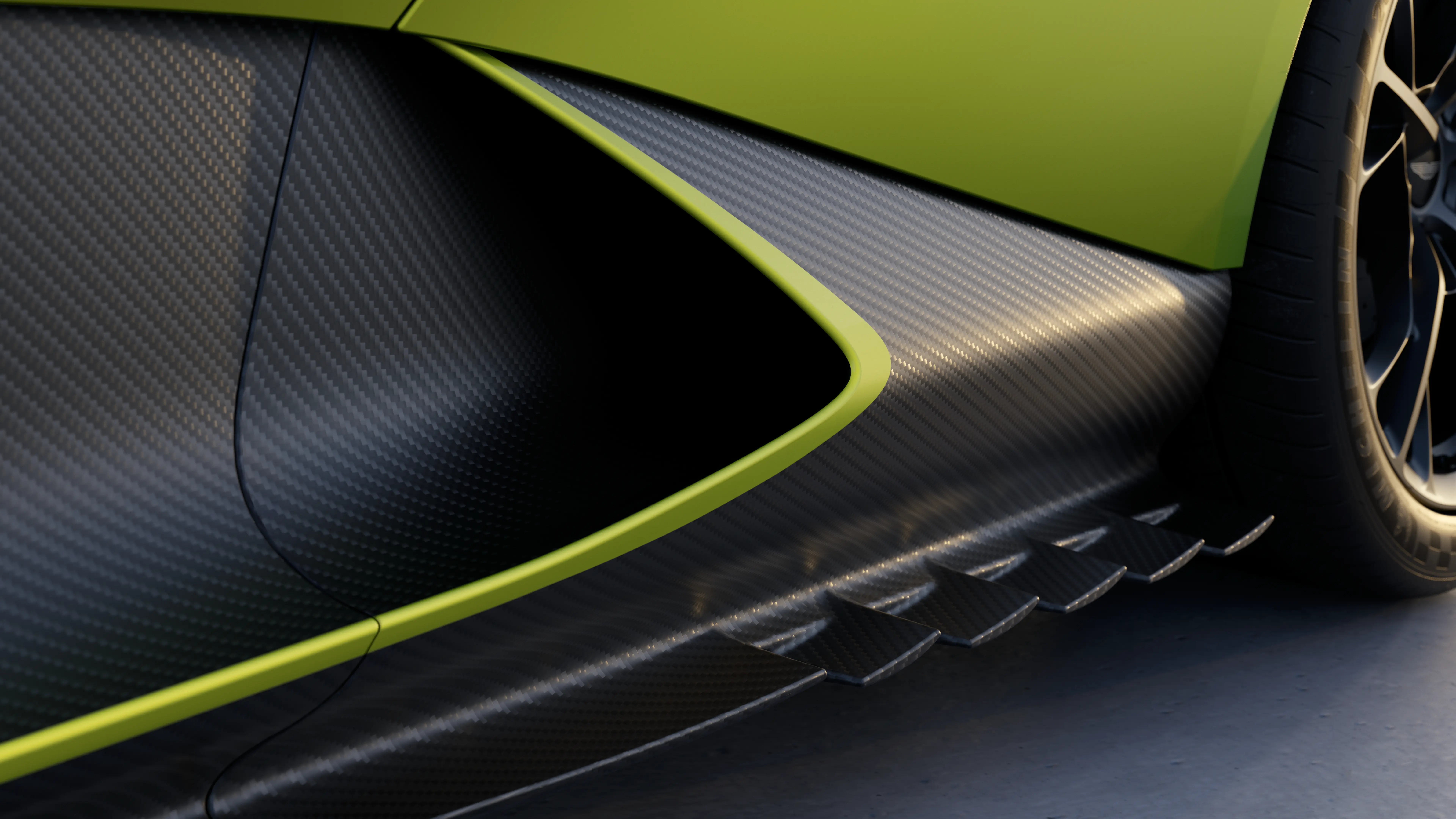 minigonna e presa d'aria laterale Aston Martin Valhalla